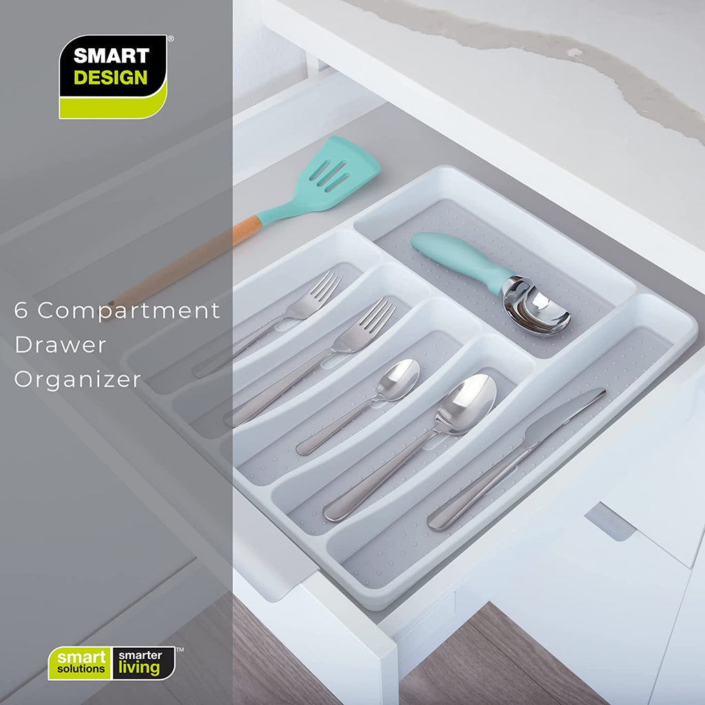 Plastic Drawer Organizer – BPA Free 6-Compartment – 16" x 13.25" – White