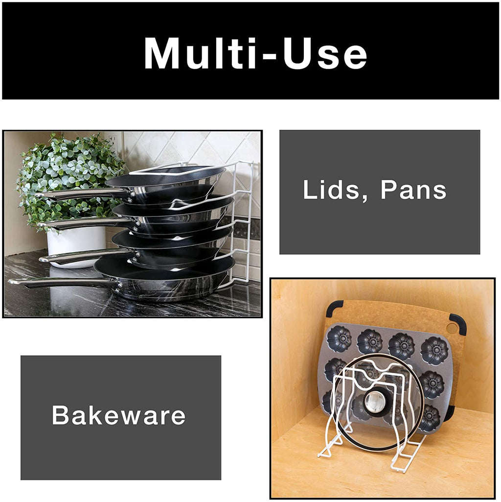 Bakeware and Lid Storage Rack with 4-Compartment Dividers