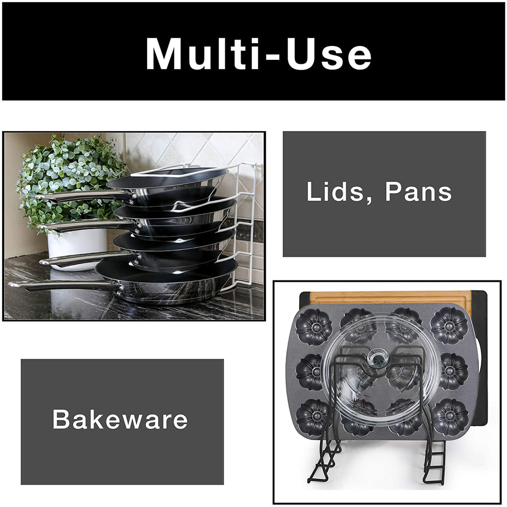 Bakeware and Lid Storage Rack with 4-Compartment Dividers