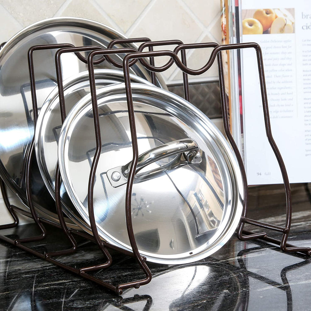 Bakeware and Lid Storage Rack with 4-Compartment Dividers
