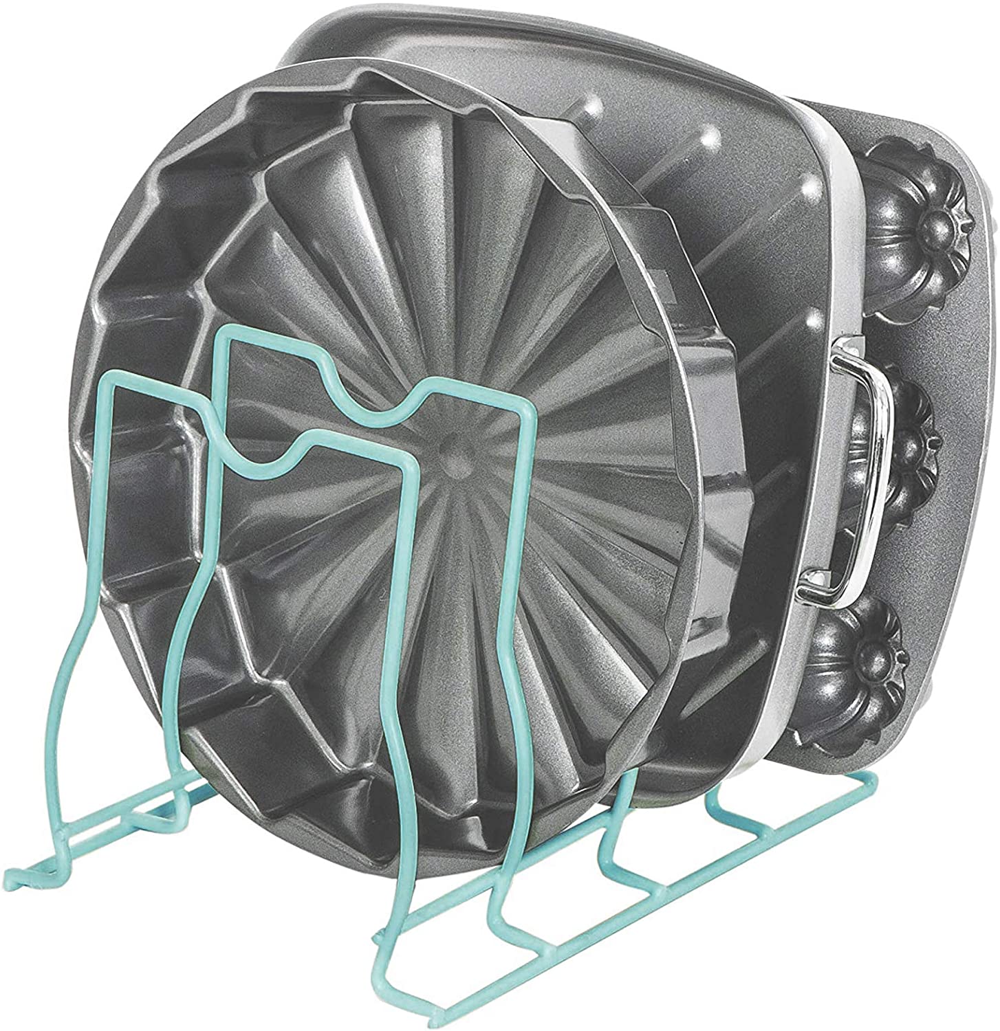 Bakeware and Lid Storage Rack with 4-Compartment Dividers