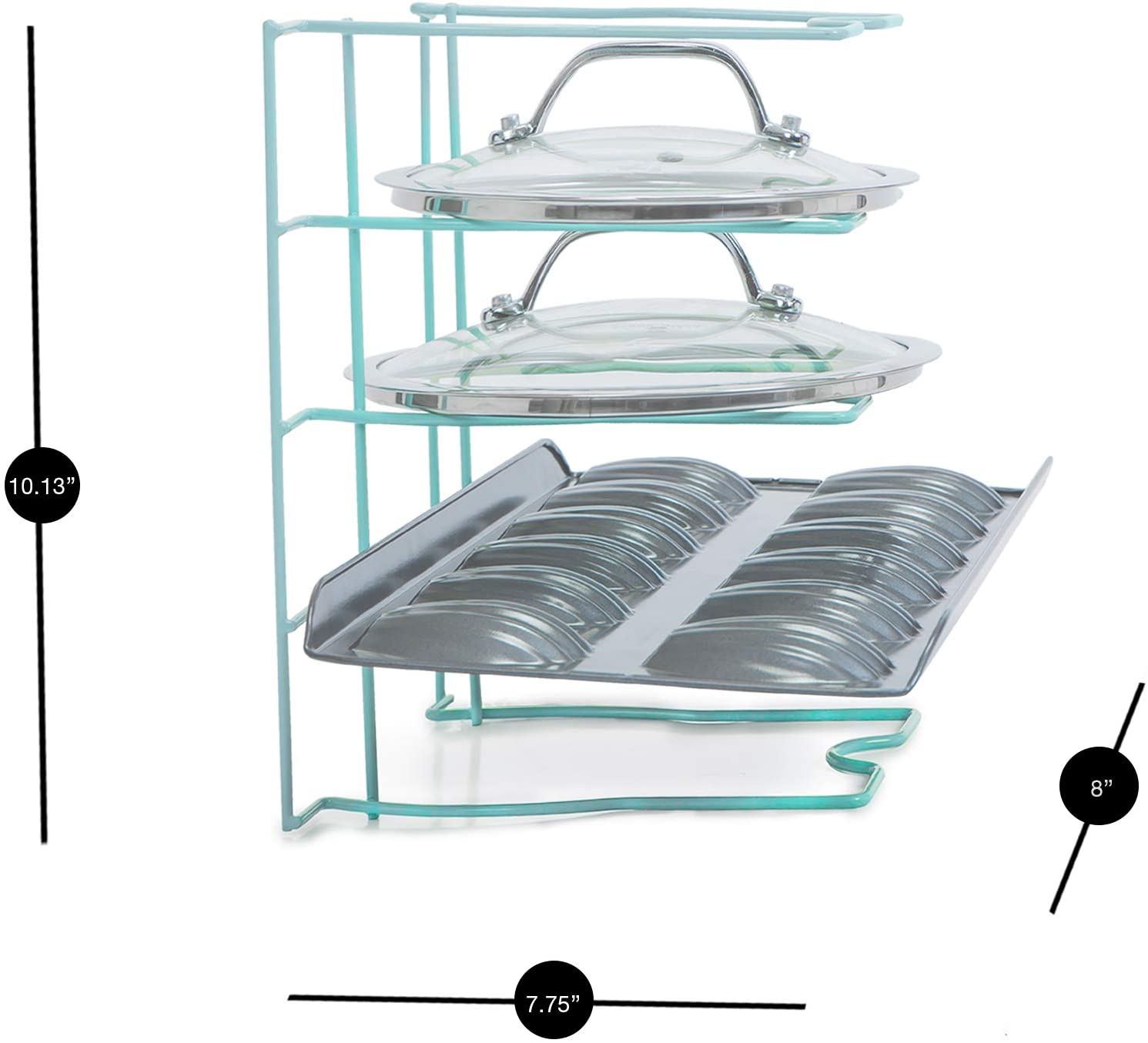 Bakeware and Lid Storage Rack with 4-Compartment Dividers