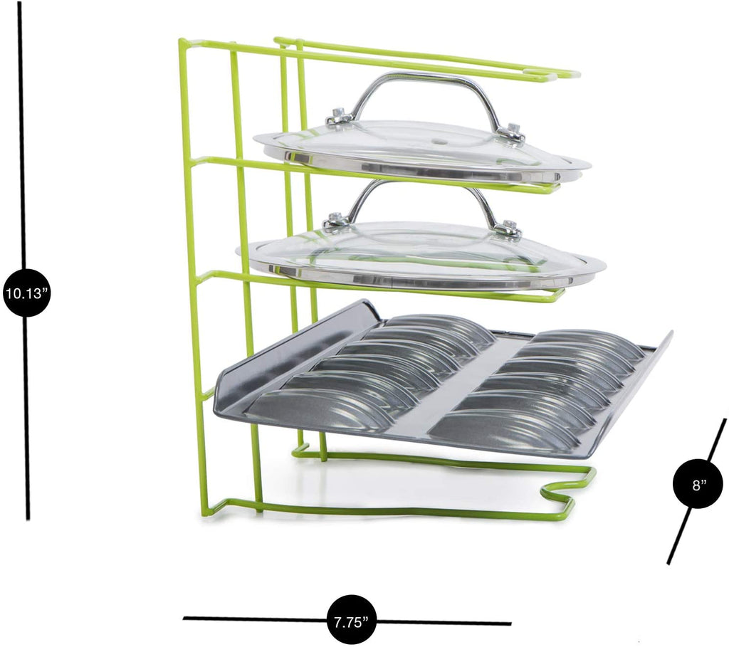 Bakeware and Lid Storage Rack with 4-Compartment Dividers