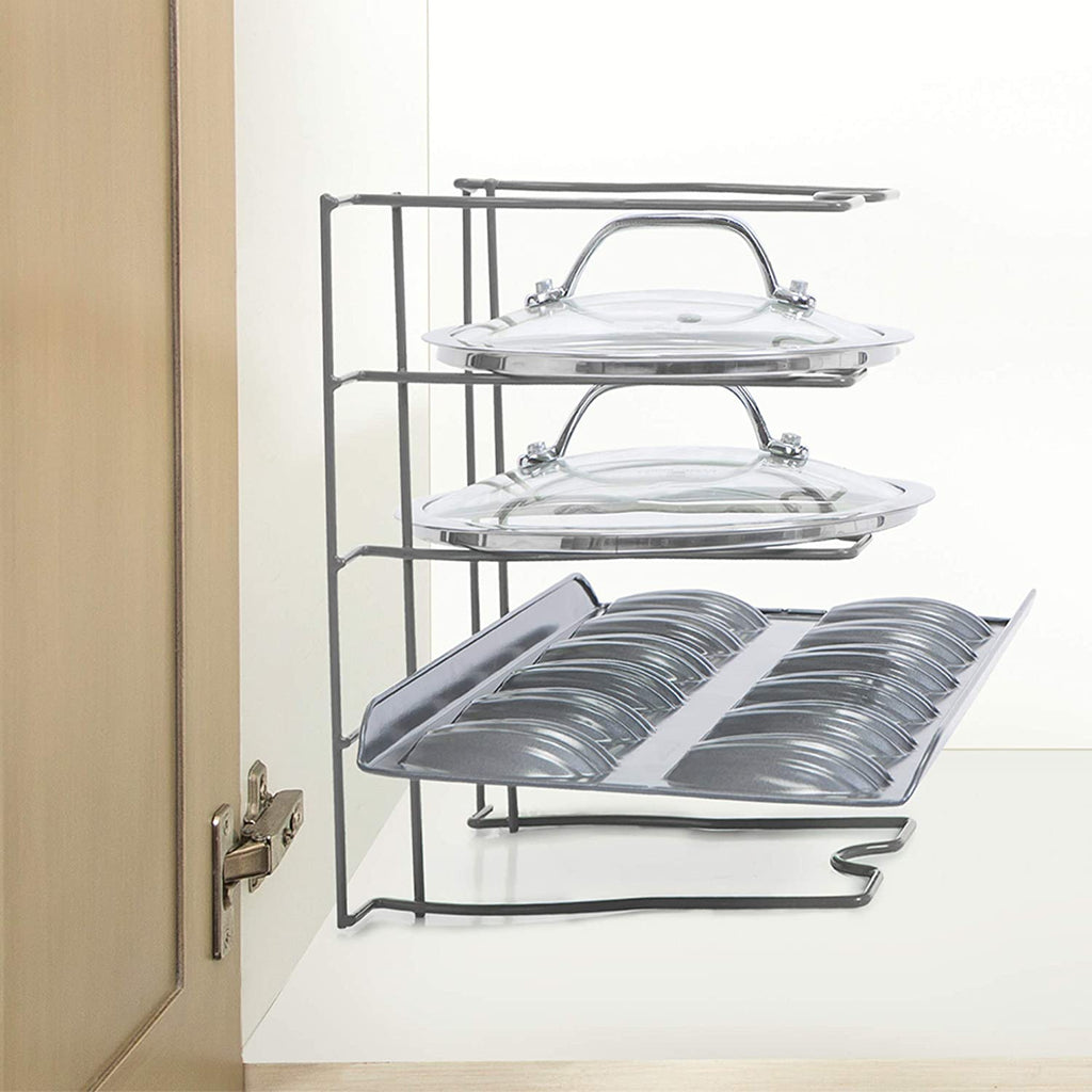 Bakeware and Lid Storage Rack with 4-Compartment Dividers