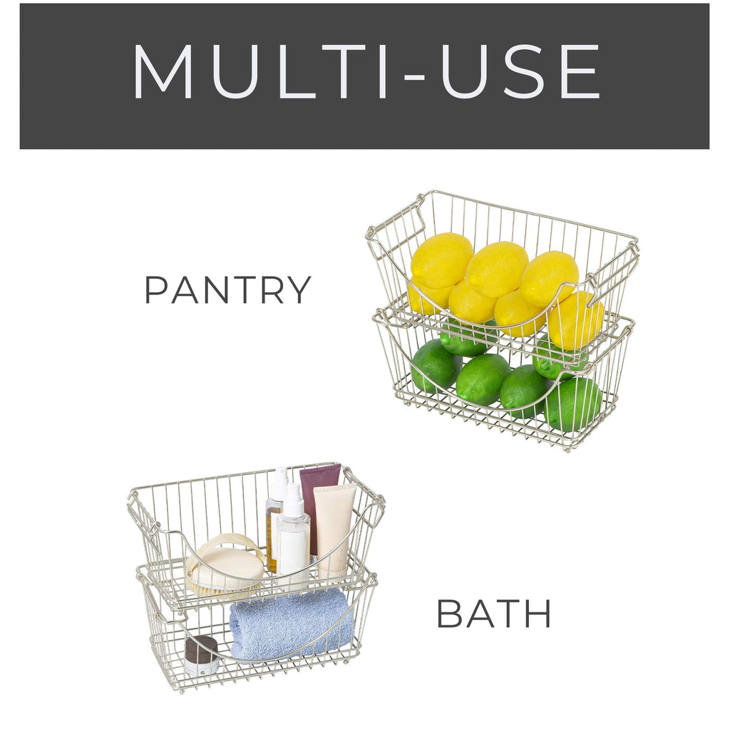 Medium Metal Wire Stacking Baskets with Handles