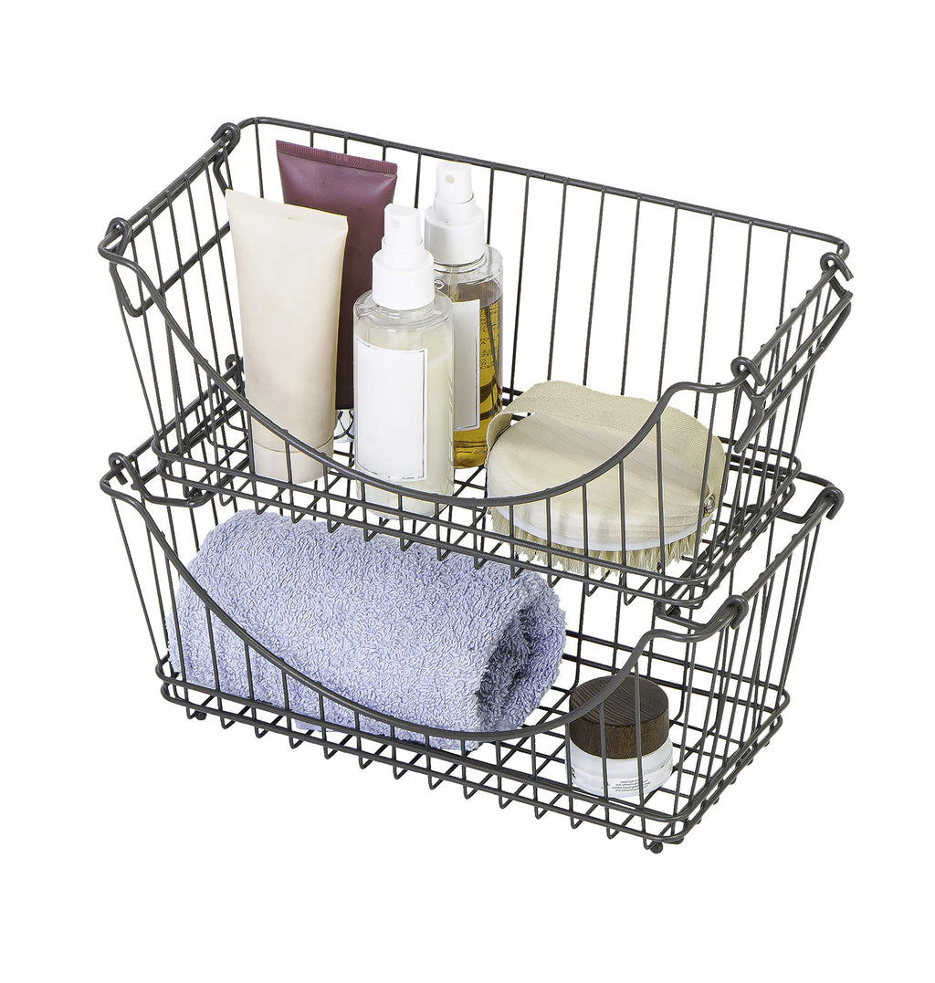 Medium Metal Wire Stacking Baskets with Handles