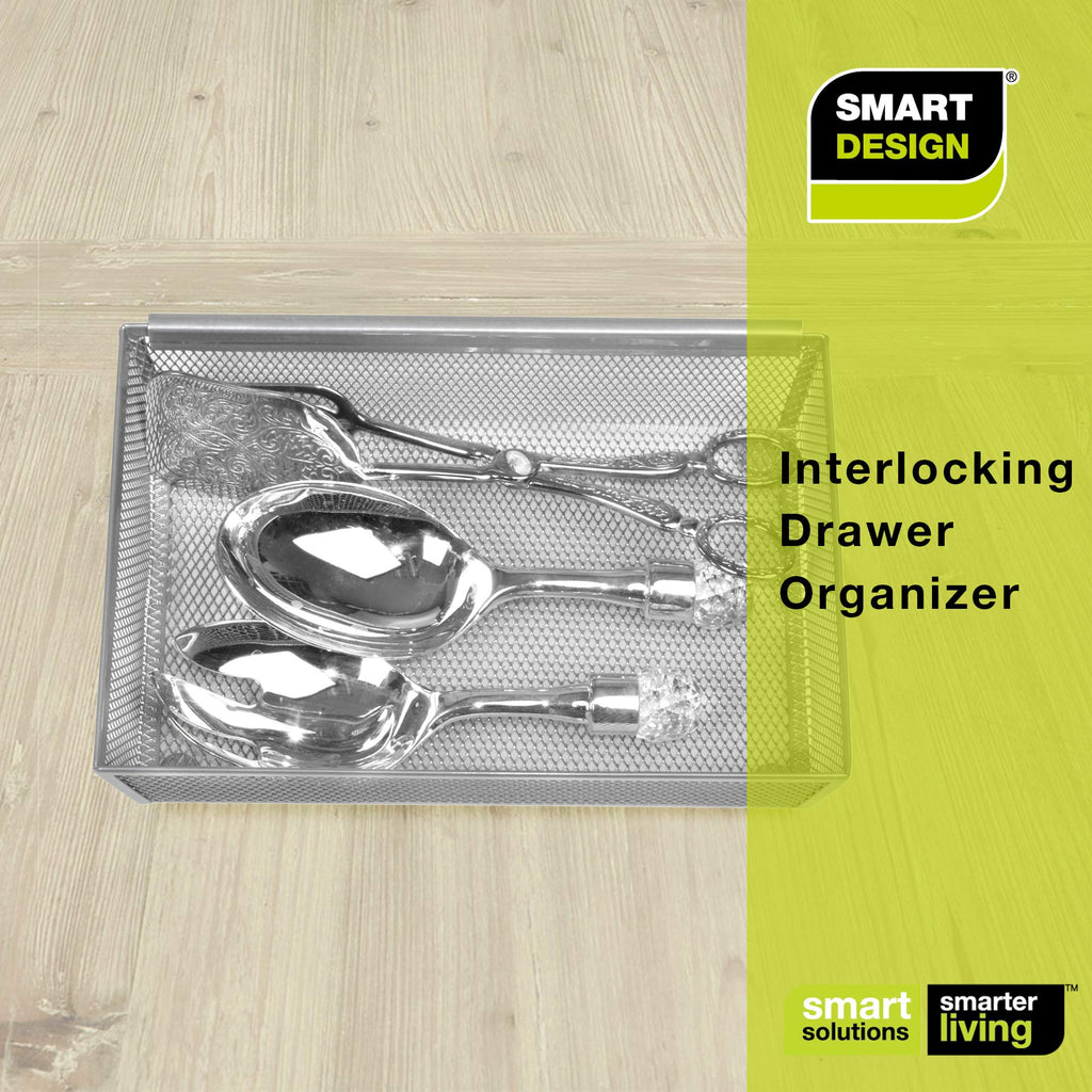 Steel Mesh Drawer Organizer with Interlocking Ends – 15" x 6" – Silver