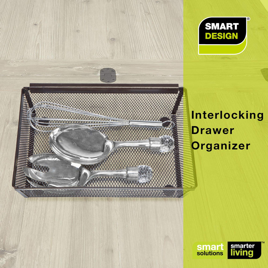 Steel Mesh Drawer Organizer with Interlocking Ends – 15" x 6" – Silver
