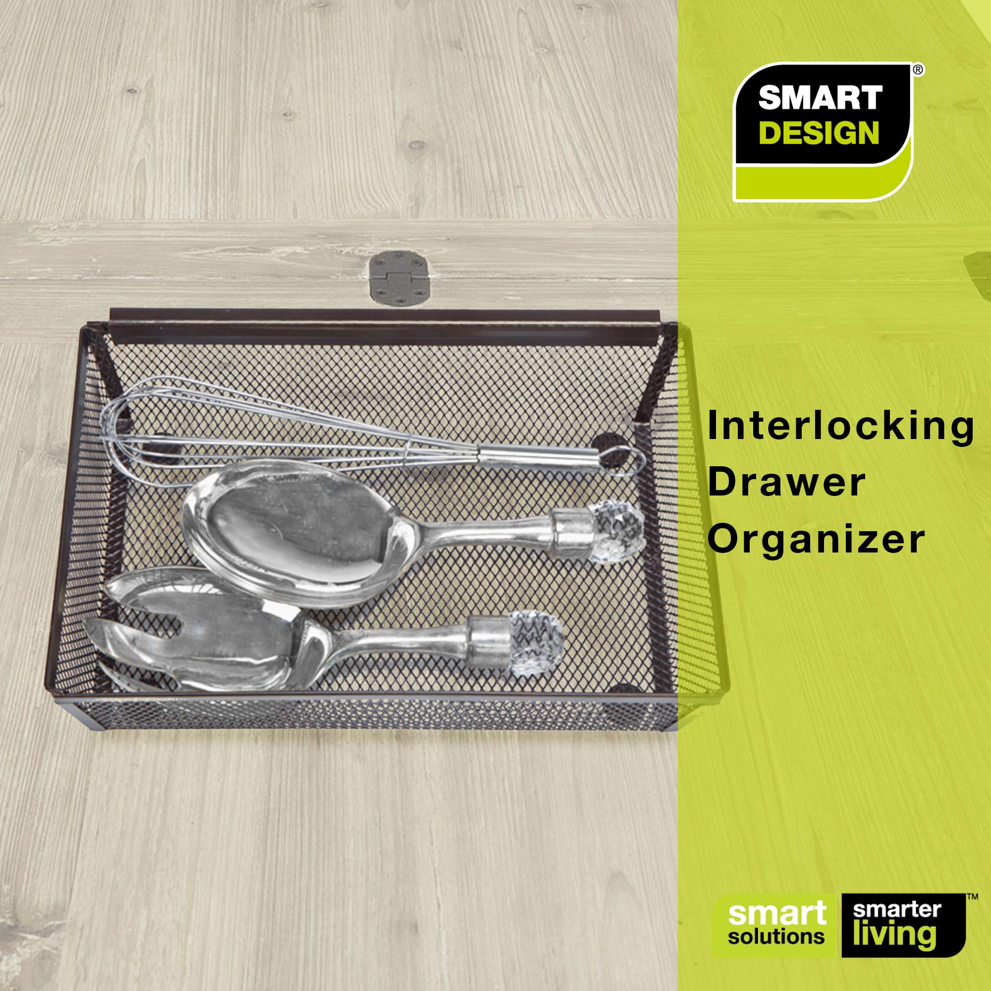 Steel Mesh Drawer Organizer with Interlocking Ends – 15" x 6" – Silver